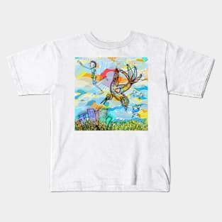 The boy, the bird and the flying dream (I) Kids T-Shirt